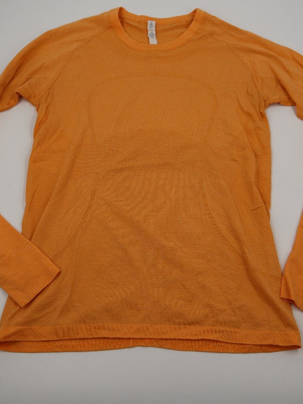 Lululemon Swiftly Tech Long Sleeve Women 12 Orange Heathered Thumbhole Crew Neck